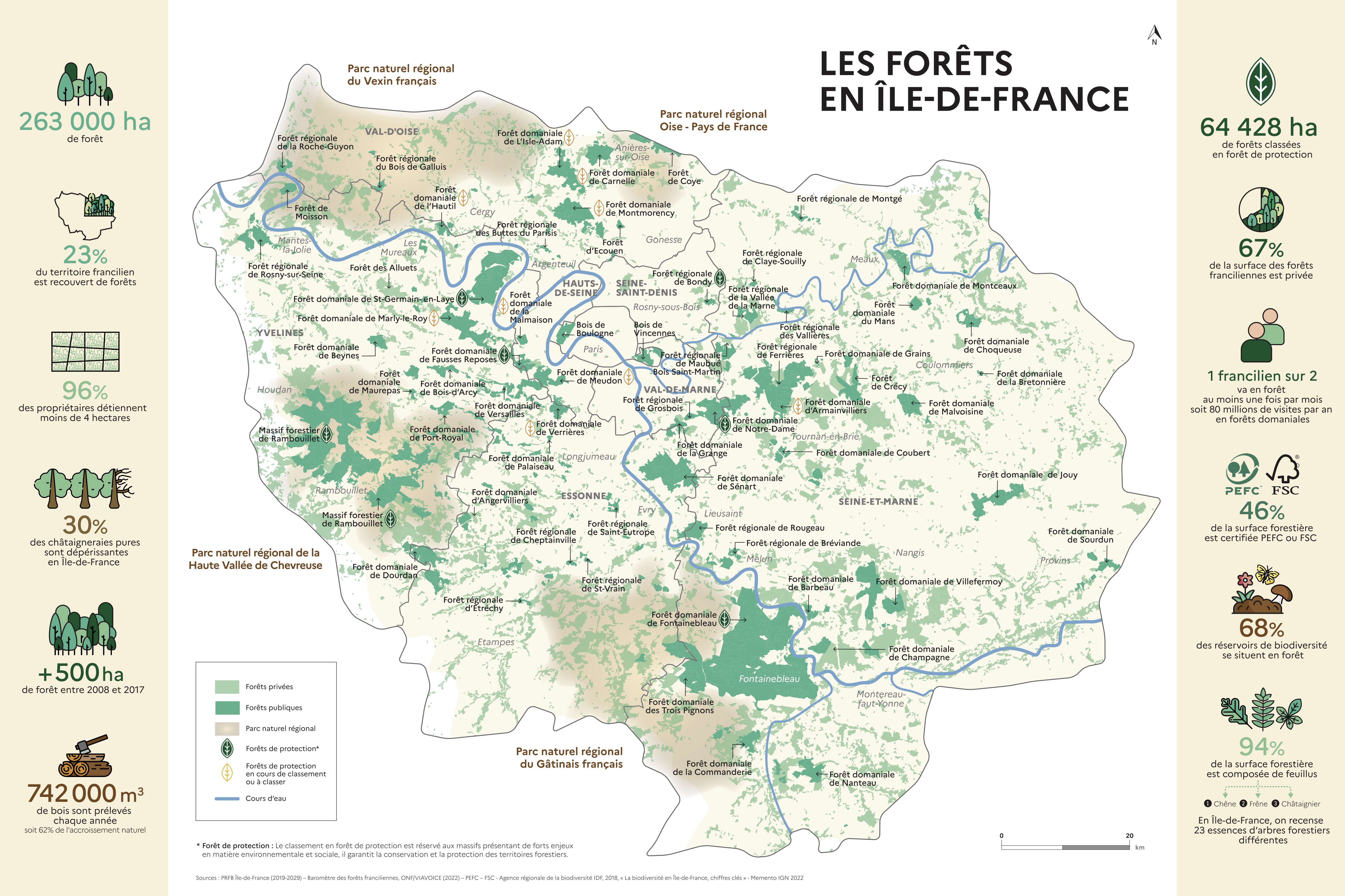 Carte des forêts en Île-de-France - Crédit : Fibois Île-de-France
